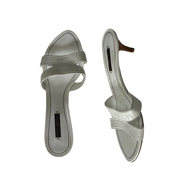 Louis Vuitton Sz 38.5 US 8.5 LV Logo White Patent Leather Slide Sandals Italy - Picture 2 of 11